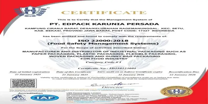 Sertifikasi mutu ISO 22000 tahun 2028