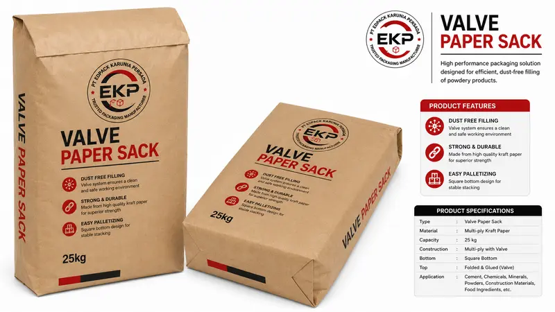 Valve Paper Sack: Karung Kertas Tipe Katup untuk Kebutuhan Industri Anda 1 Brown kraft valve type paper sack