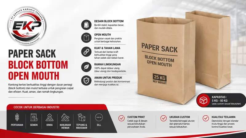 Block Bottom Open Mouth Paper Sack: Kemasan Industri yang Kuat, Stabil, dan Efisien 1 Paper sack block bottom 1