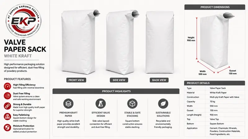 Valve Paper Sack: Karung Kertas Tipe Katup untuk Kebutuhan Industri Anda 2 Valve Paper Sack white kraft