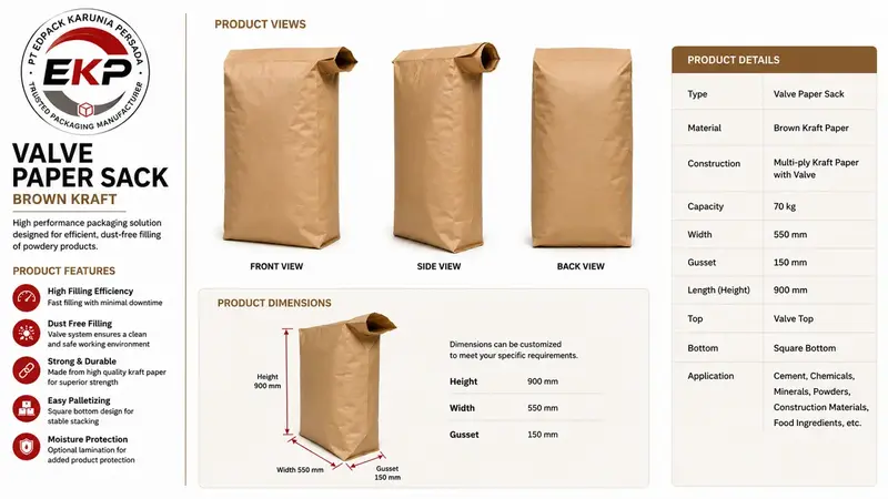 Valve Paper Sack: Karung Kertas Tipe Katup untuk Kebutuhan Industri Anda 3 Valve paper sack brown kraft